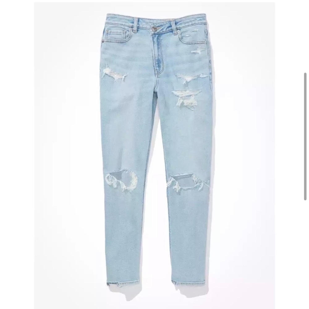 American Eagle Stretch Ripped Crossover Highest Rise Mom Jean Ocean Aqua Size 20